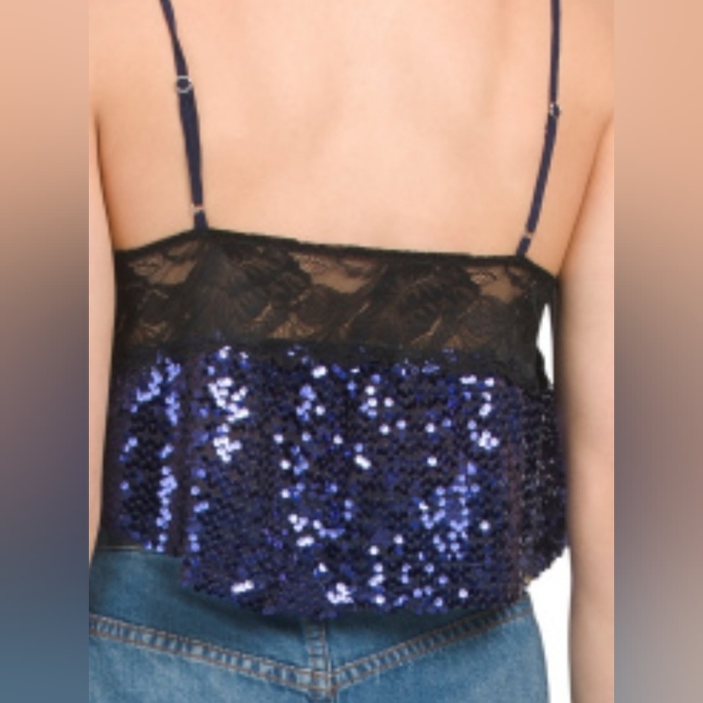 Free PEOPLE Right Rhythm Sequin Cropped Camisole Size Large - Picture 7 of 7